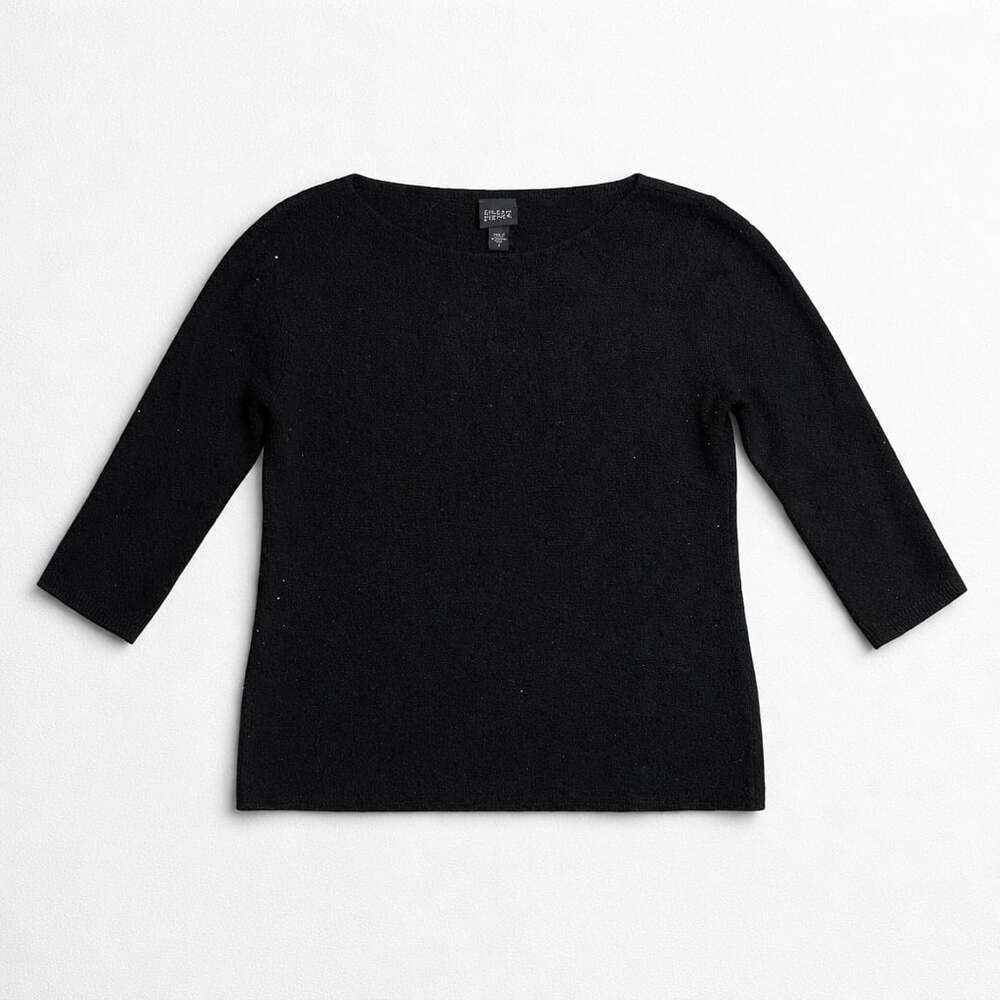 Eileen Fisher Black Merino Wool Embellished Sweater Size S